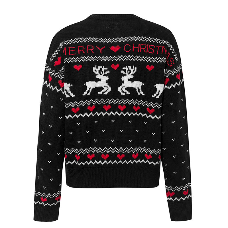 Women's elk heart Christmas knit sweater, view 2 - MRSLM
