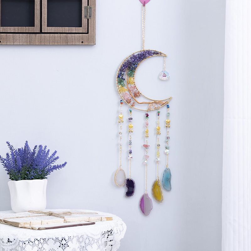 natural agate crystal dream catcher pendant, view 6 - MRSLM