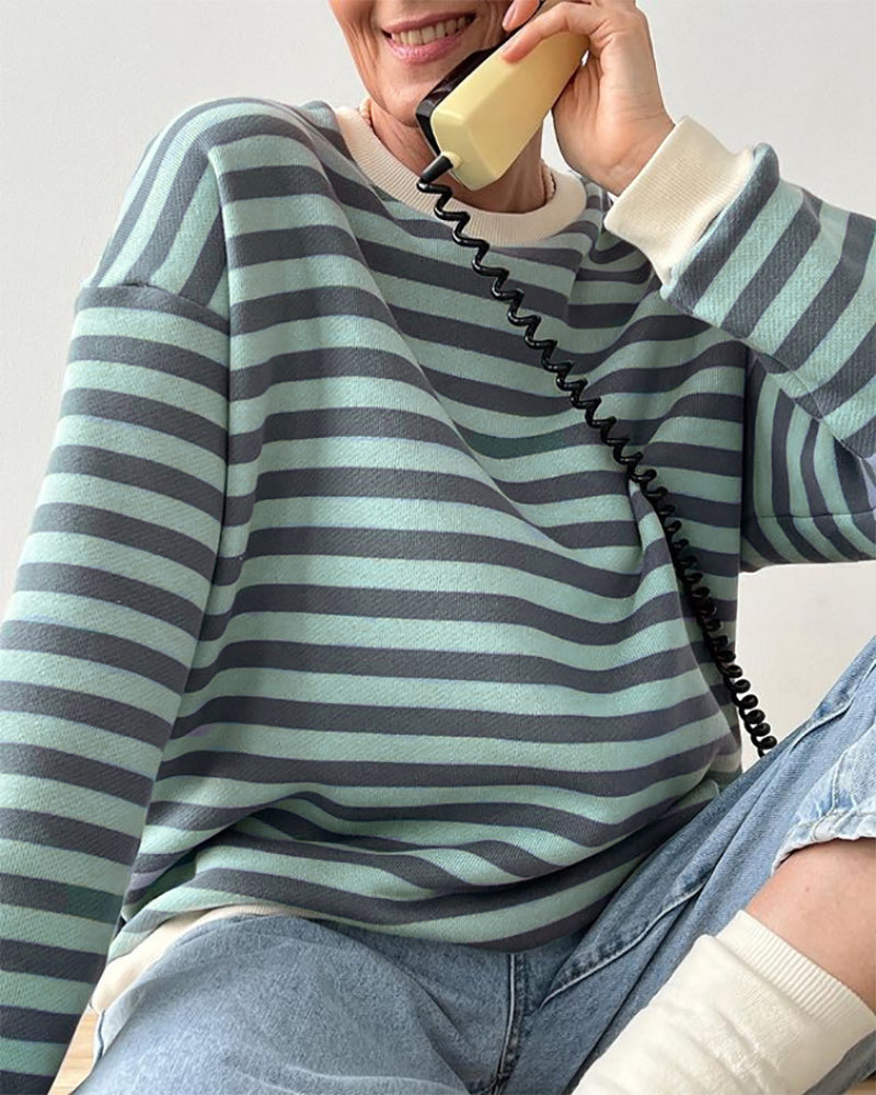 Yiyiyouni Strickpullover, dick, lässig, gestreift, Damen