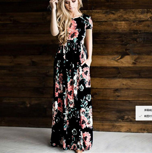 women's flower print maxi dress, view 4 - MRSLM