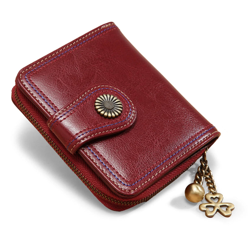 Women's small leather bifold wallet, view 4 - MRSLM