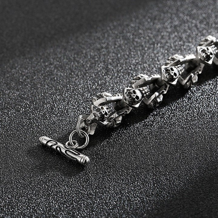 Stylish And Personalized Blackened Stainless Steel Skeleton Bracelet
