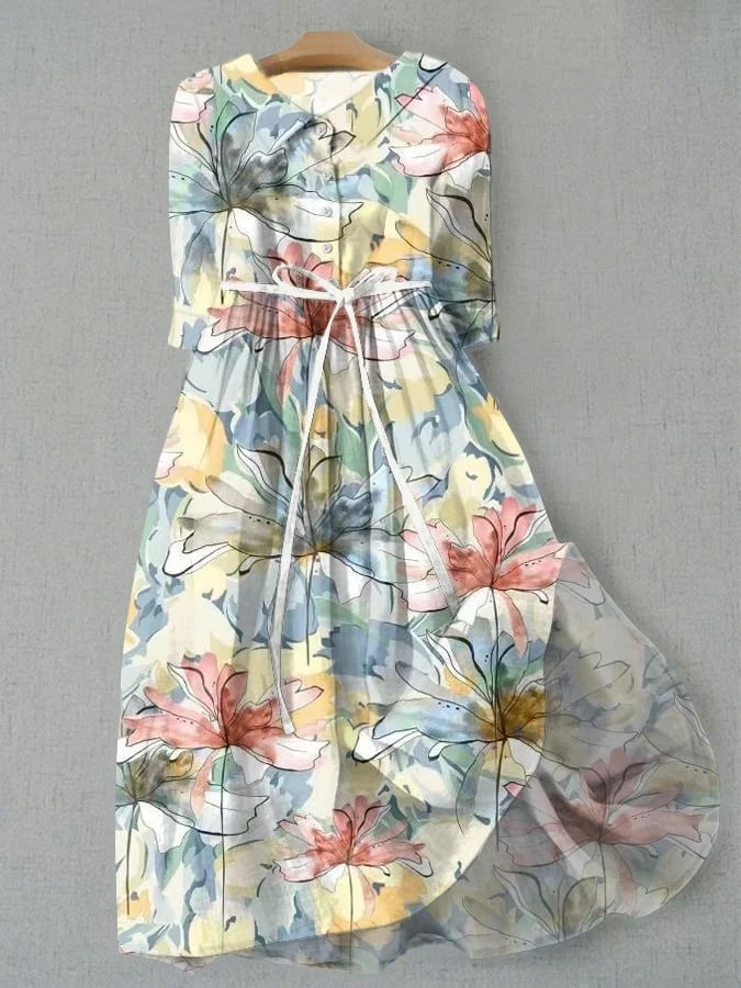 Creative Floral Shading Three-quarter Sleeve Dress 3D Printing