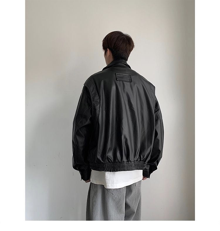 Casaco de couro vintage para motociclista masculino, outono