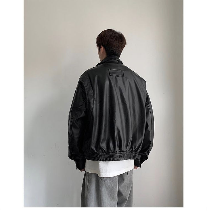 Casaco de couro vintage para motociclista masculino, outono