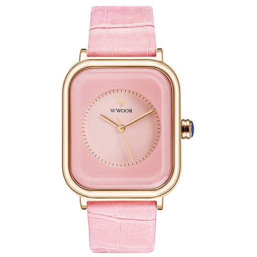 ladies square dial leather strap watch, view 4 - MRSLM