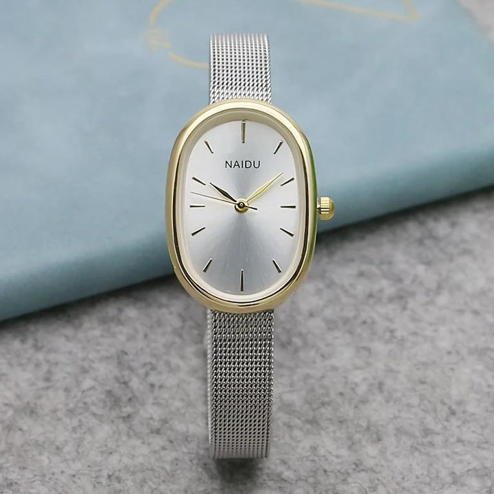 Elegant Quartz Stainless Steel Small Oval Watch for Women