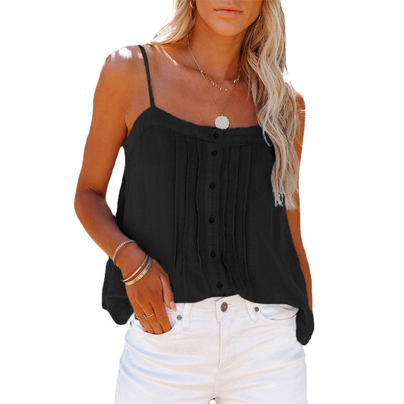 Outer Wear Top Button Square Collar Camisole Denim Vest For Women