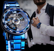 Men's hollow rhinestone mechanical watch, view 5 - MRSLM