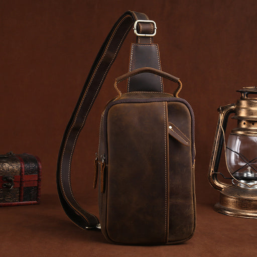 crazy horse leather chest bag - MRSLM