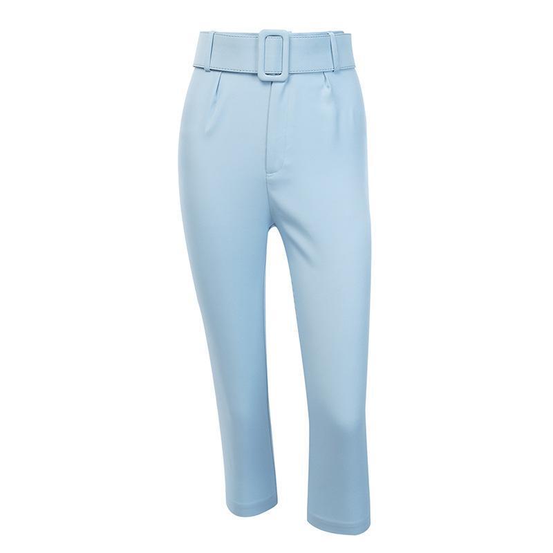Slim-Fit Solid Color High-Waist Lace-Up Casual Pants