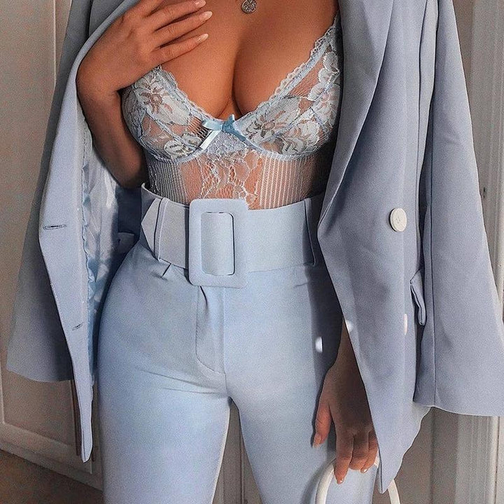 Slim-Fit Solid Color High-Waist Lace-Up Casual Pants