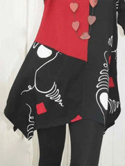 Women's heart print color-block tunic top with irregular hem, view 4 - MRSLM