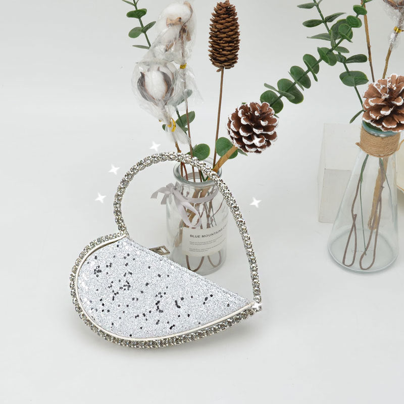 rhinestone heart clutch bag, view 6 - MRSLM
