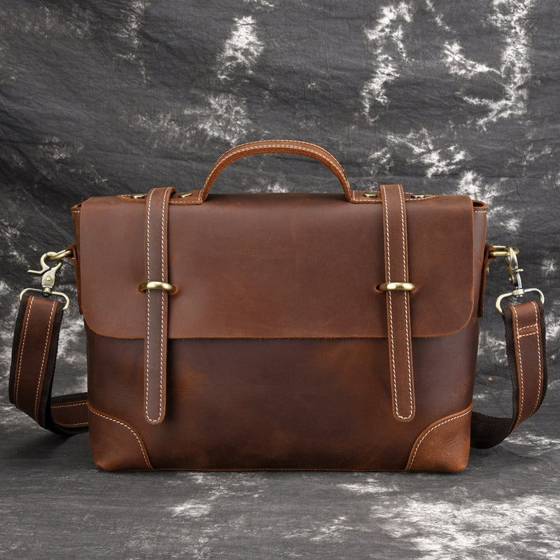 men's retro leather briefcase bag, view 4 - MRSLM