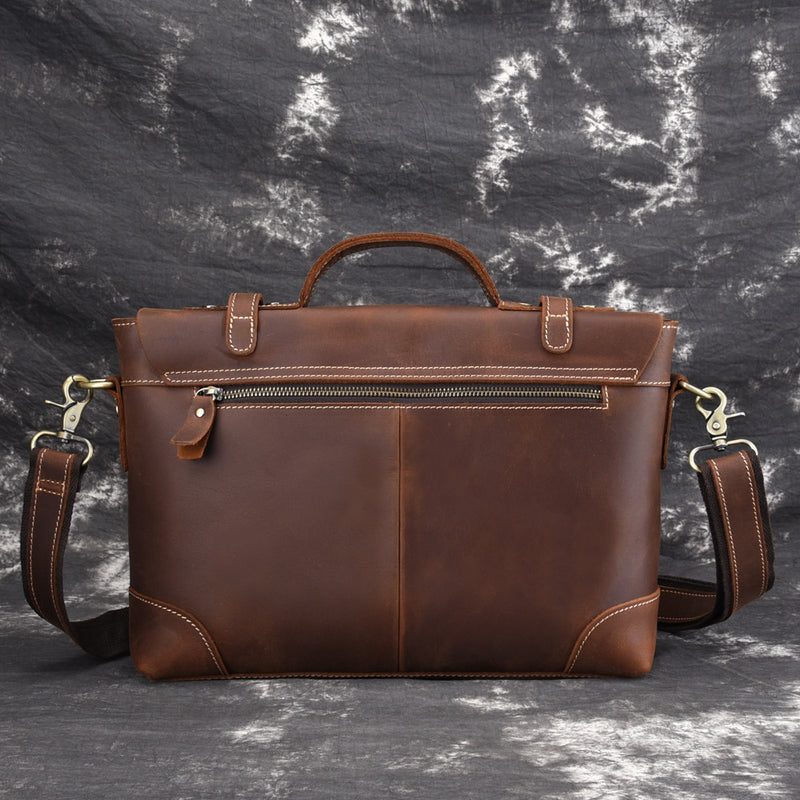 men's retro leather briefcase bag, view 5 - MRSLM