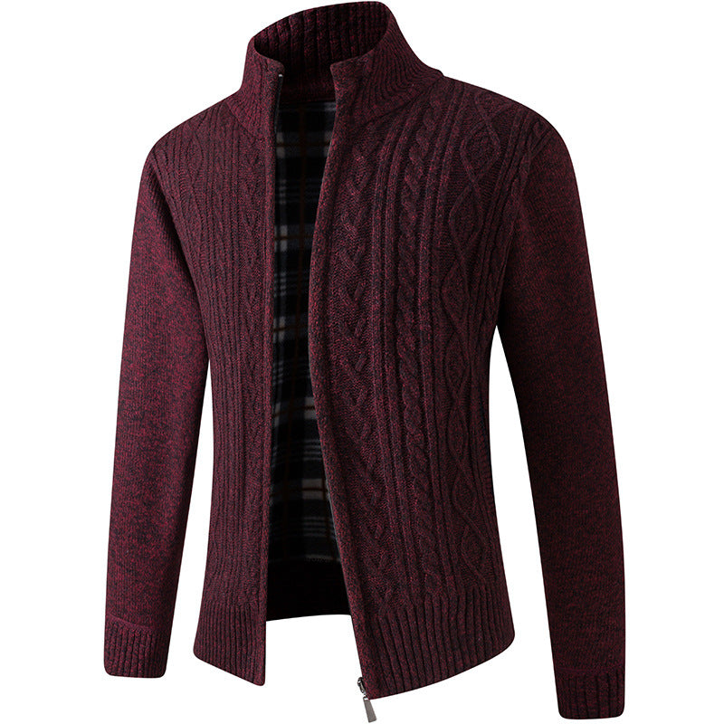 Men's fleece-lined stand-collar knit cardigan - MRSLM