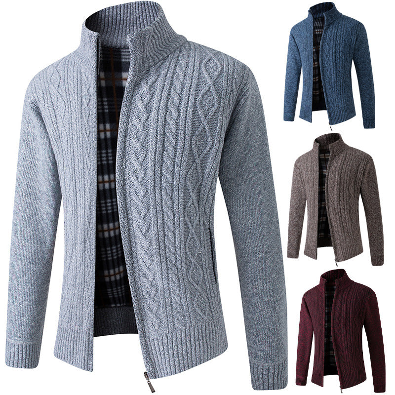 Men's Fleece-Lined Stand-Collar Knit Cardigan