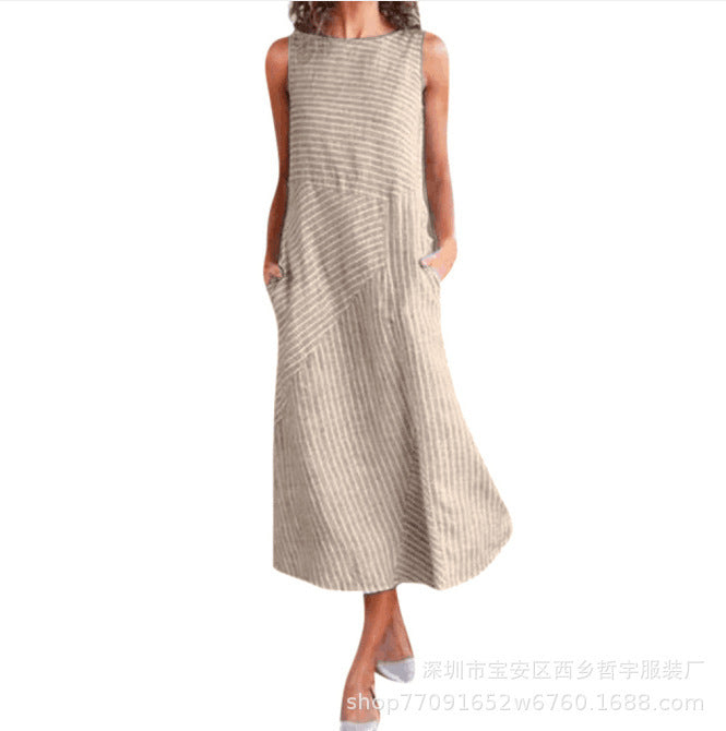 casual striped sleeveless maxi dress, view 2 - MRSLM