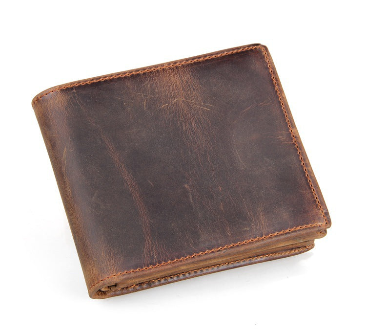 Men's Cowhide Leather Bifold Wallet with Zip Pocket