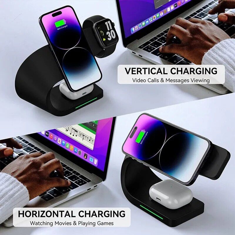 Magnetic Wireless Charging Stand 15W, Fast Induction Charger Dock for iPhone 14/13/12, iWatch, AirPods