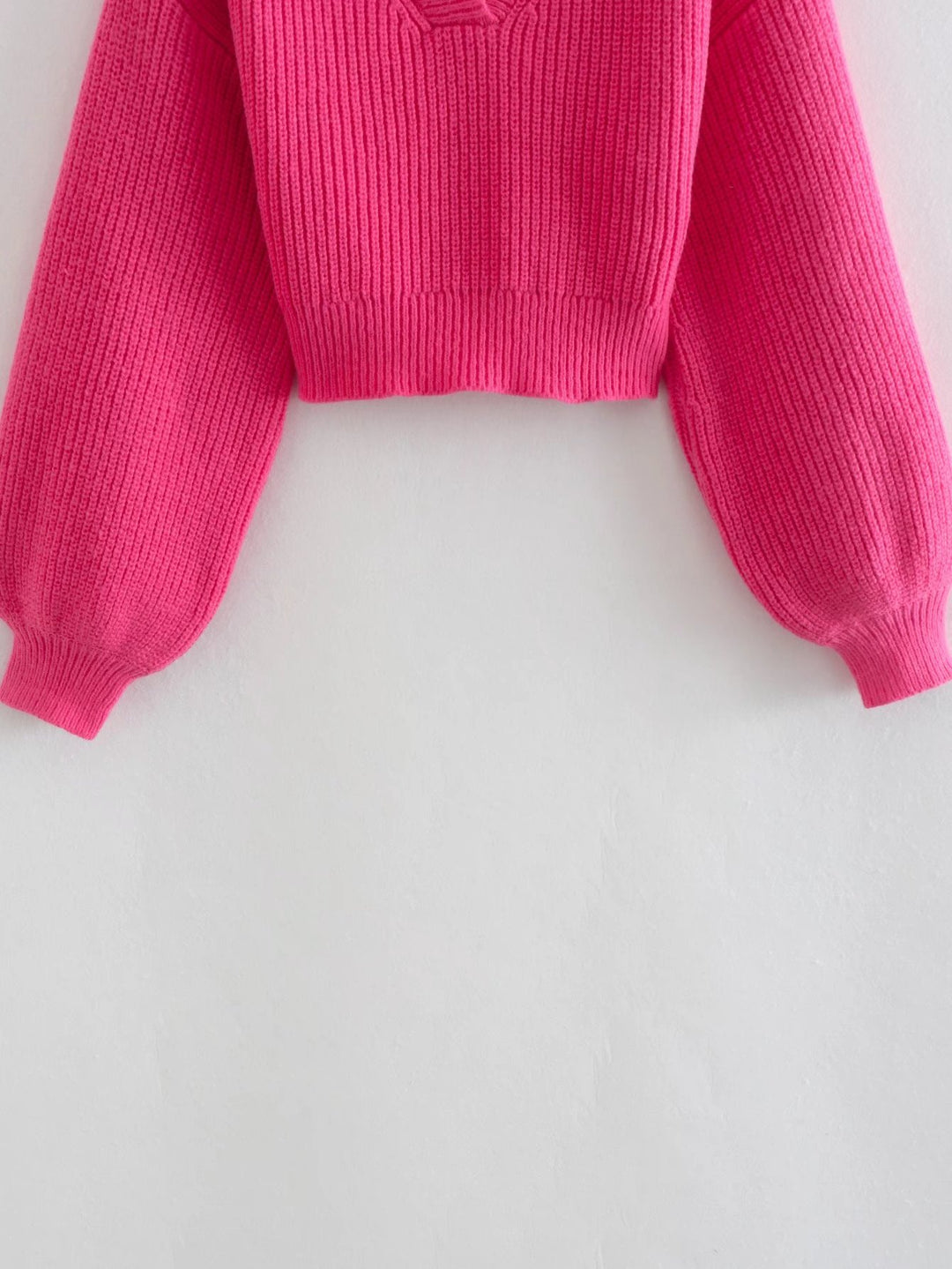 Lapel Lantern Sleeve Short Pullover Knit Sweater
