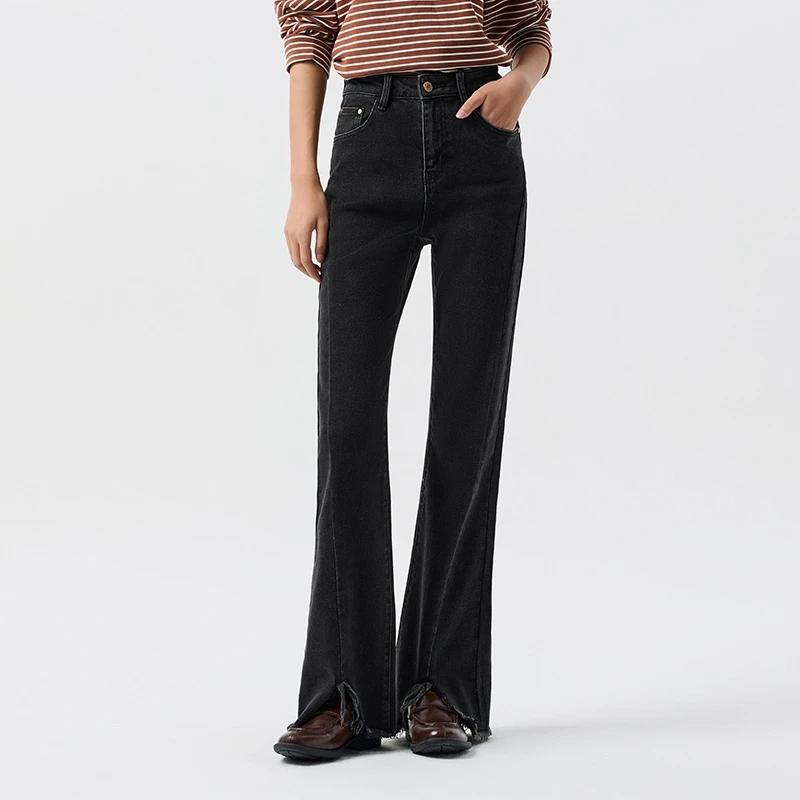 women's raw edge slit flare pants, view 3 - MRSLM