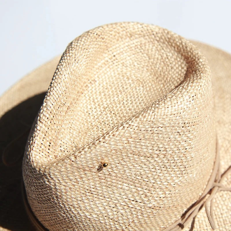 raffia sun hat with chain and pin detail, view 4 - MRSLM