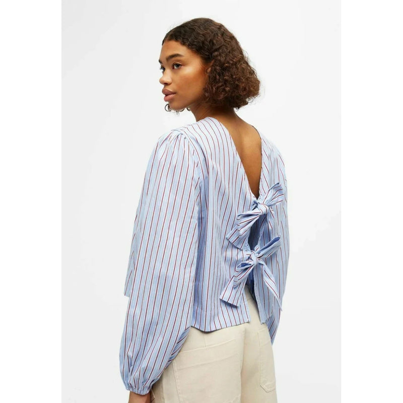 striped lace-up v-neck blouse, view 5 - MRSLM