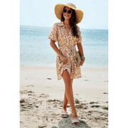 printed short sleeve A-line dress, view 15 - MRSLM
