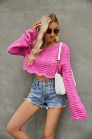 short bell sleeve pullover sweater, view 4 - MRSLM