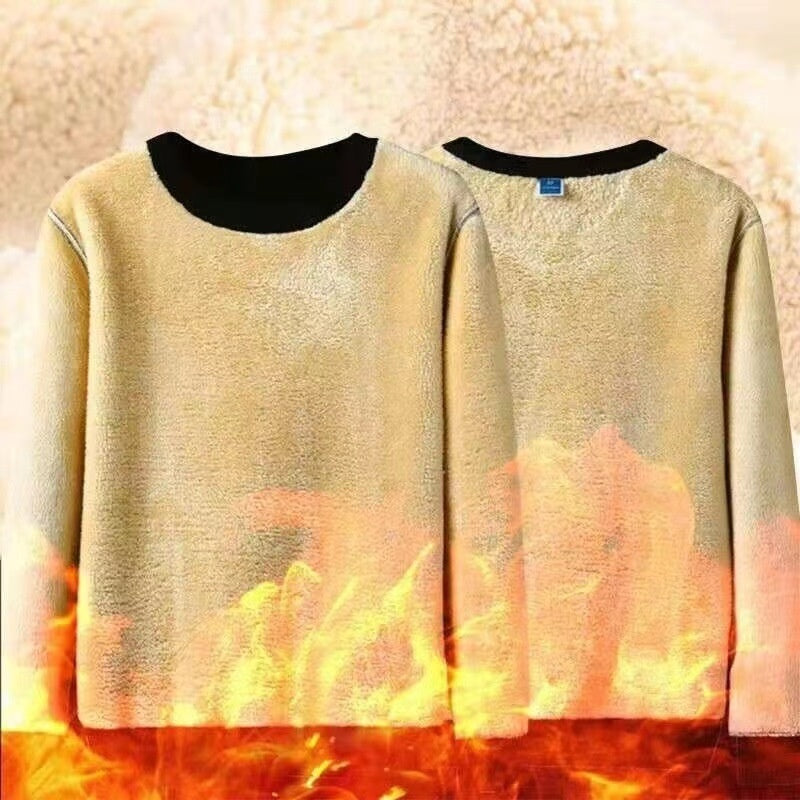 Suéter masculino quente de lã berbere com forro de lã grossa.