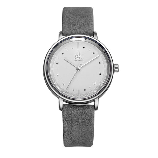 slim round quartz watch with pu belt strap, view 4 - MRSLM