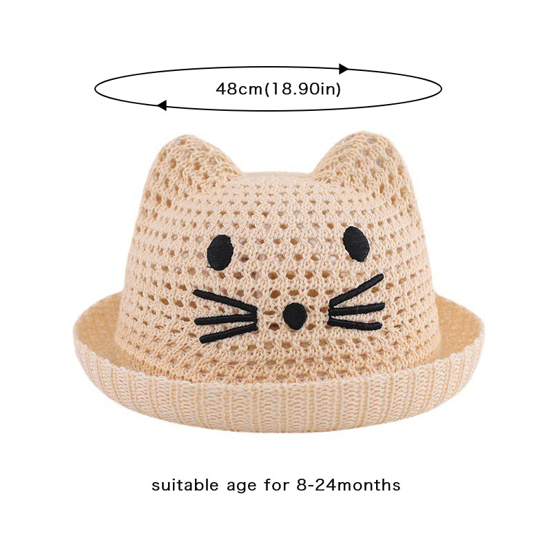 baby straw hat with cat ears, view 10 - MRSLM