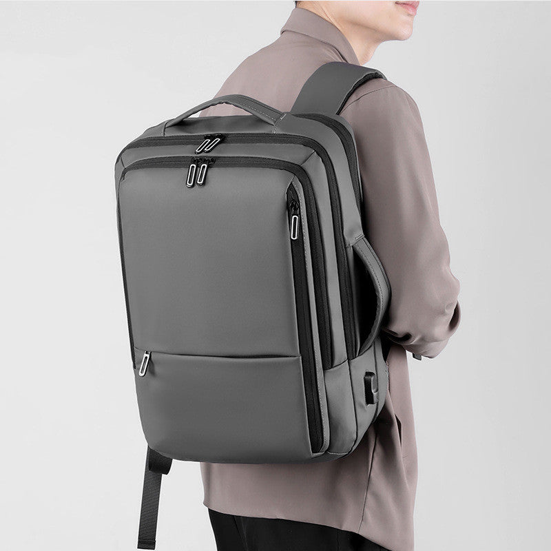Men's Fashion Solid Color Business Lightweight Expansion Computer Backpack