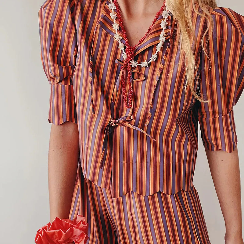 Vintage striped 2-piece summer outfit, view 3 - MRSLM