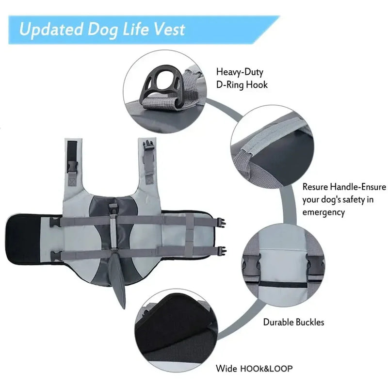 shark design dog life jacket, view 6 - MRSLM