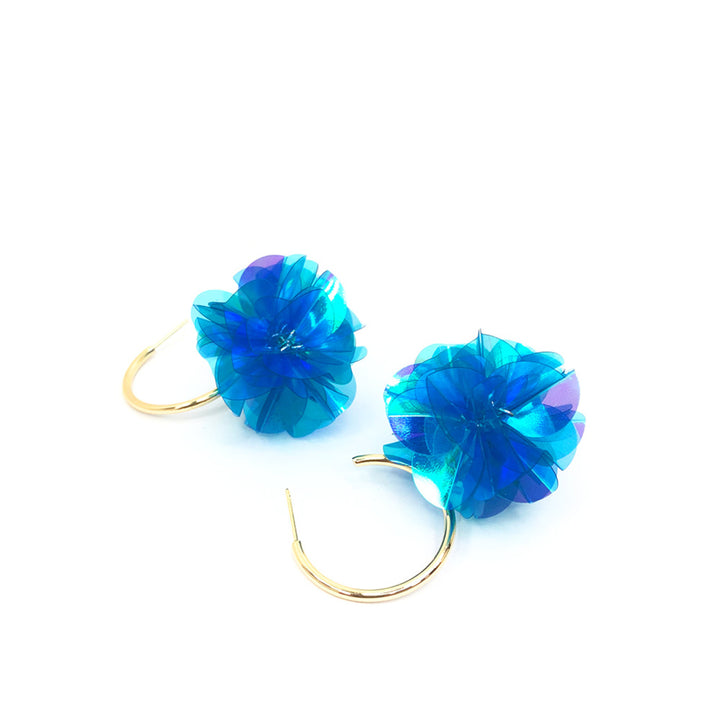 Blue Flower Ball Circled Earrings