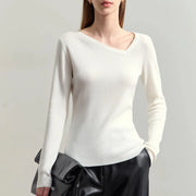 asymmetrical diagonal v-neck slim sweater, view 3 - MRSLM