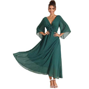 solid v-neck chiffon dress, view 5 - MRSLM