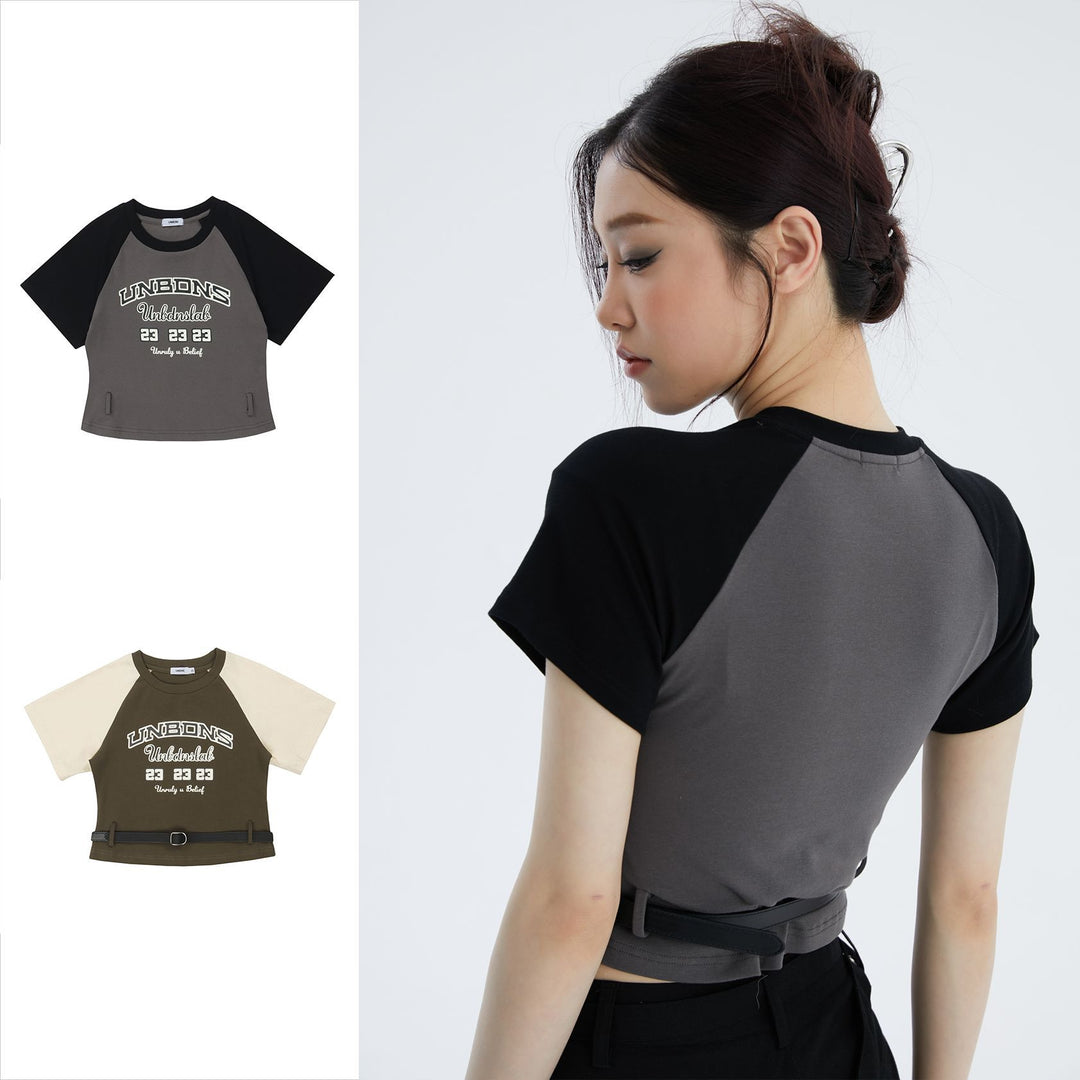 Women's Short-sleeved Lace-up Design Short T-shirt
