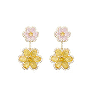 double flower gold plated earrings, view 3 - MRSLM