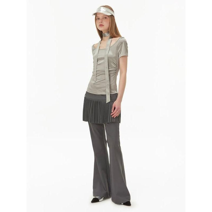 Metallic Silver Pleated Tank Top