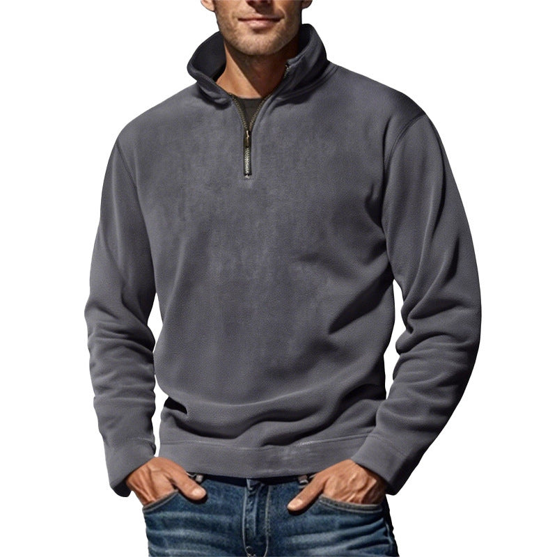 Men's Polar Fleece Top Pure Color Simple Casual Stand Collar Pullover Sweater