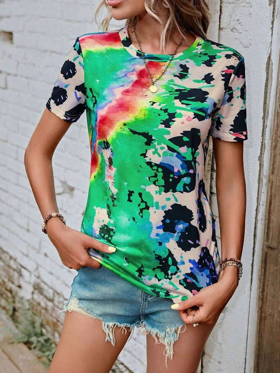 Women's Summer Fashion Painted Short-sleeved Slim T-shirt