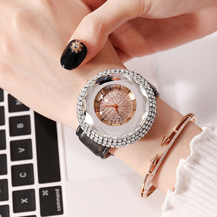 Silicone Women's Watch With White Crystal Glass Quartz