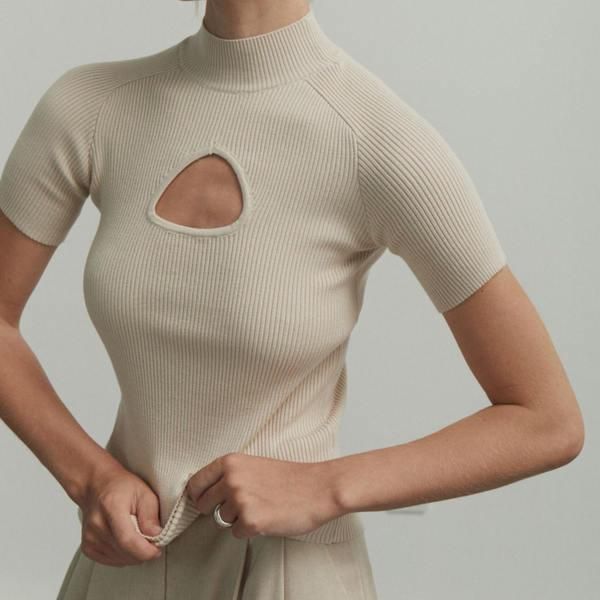 Women's Half High Collar Short Sleeve Knitted Pullover