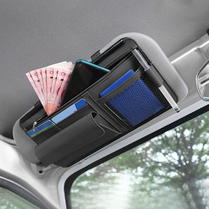pu leather car sun visor organizer, view 5 - MRSLM