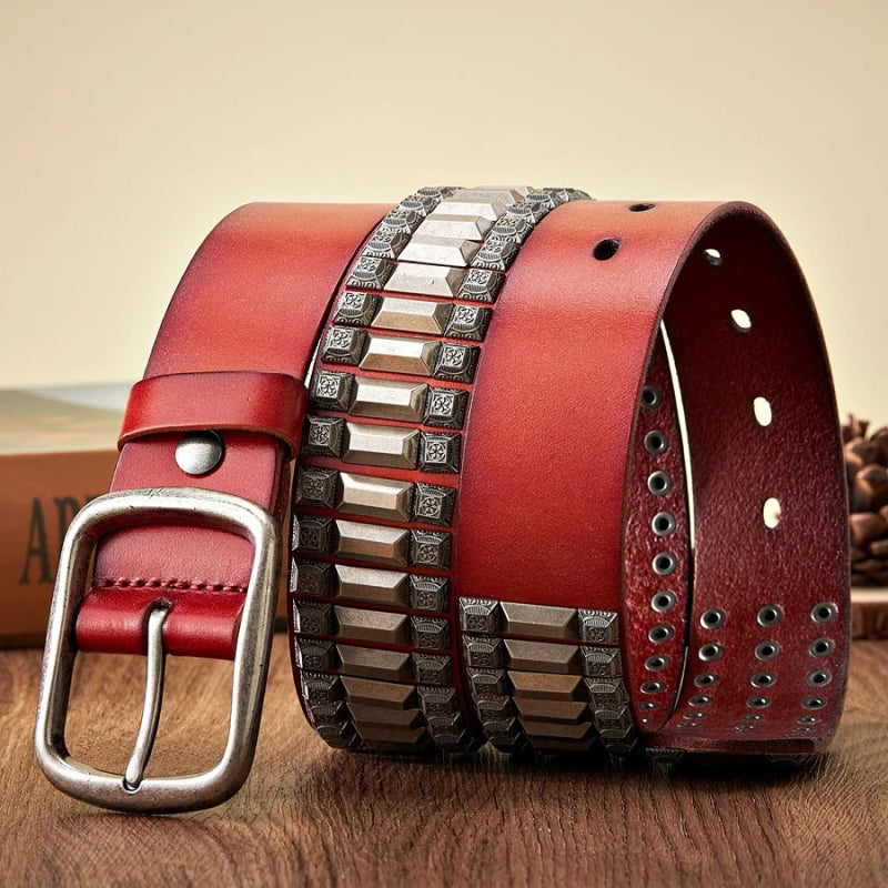 Heavy metal rivet leather belt, view 3 - MRSLM