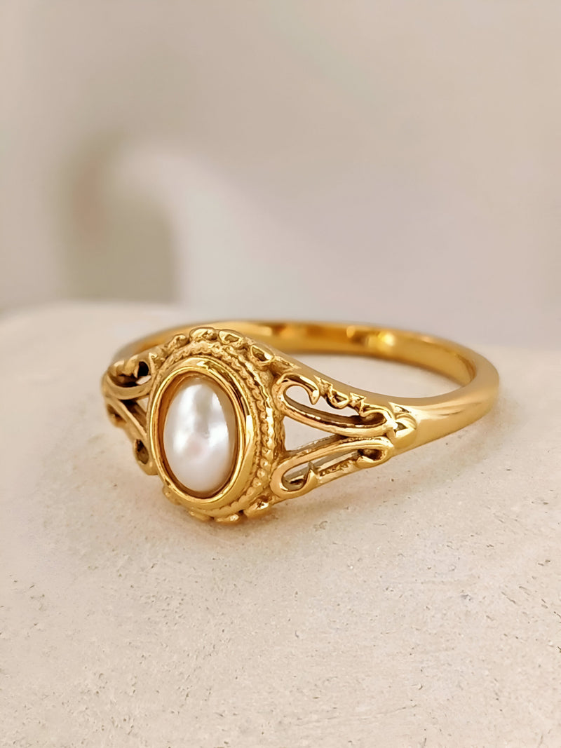 18K gold plated freshwater pearl ring, view 3 - MRSLM